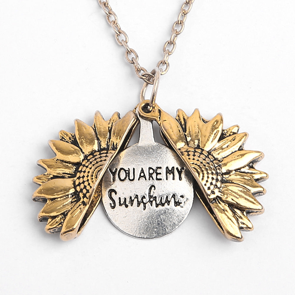 Fashionable woman's sunflower necklace